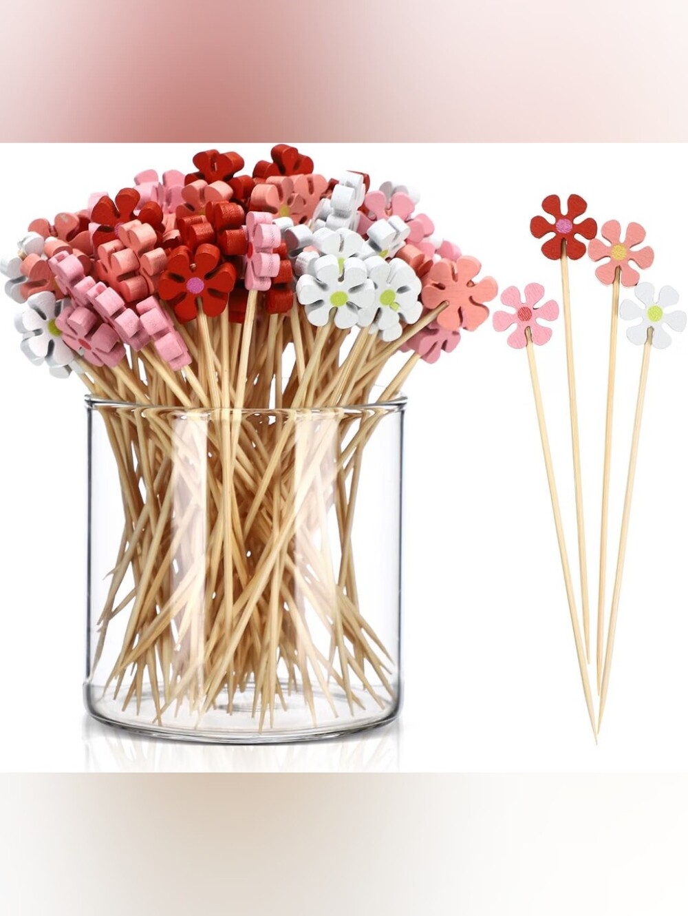 Daisy Bamboo 5.12" Cocktail Sticks- In 4 Assorted Colors (Pack of 40)